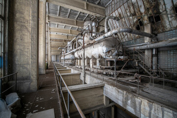 Fototapeta na wymiar Old abandoned post-Soviet coal power plant in Hungary near Budapest