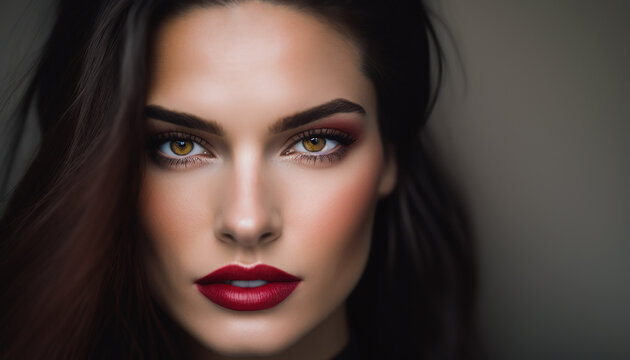 beautiful brunette woman modese with makeup and lipstick on lips in photo studio .Generative AI