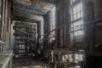 Old abandoned post-Soviet coal power plant in Hungary near Budapest