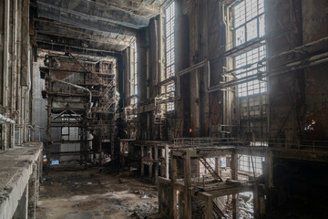 Old abandoned post-Soviet coal power plant in Hungary near Budapest