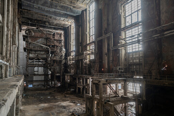 Old abandoned post-Soviet coal power plant in Hungary near Budapest