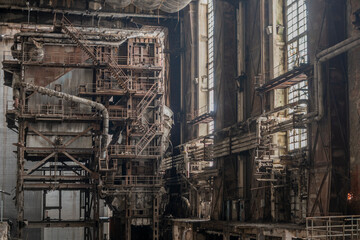 Old abandoned post-Soviet coal power plant in Hungary near Budapest