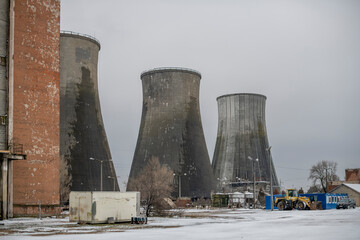 Old abandoned post-Soviet coal power plant in Hungary near Budapest