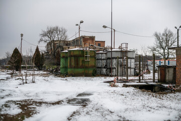 Old abandoned post-Soviet coal power plant in Hungary near Budapest