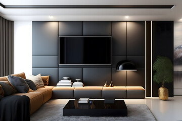 grey contemporary livingroom design with beige couch