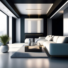 Black white contemporary livingroom clean design