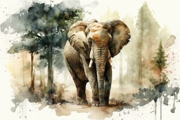 Fototapeta na wymiar Elephant as seen in a watercolor painting. A beautiful picture of an elephant in the forest painted on a canvas. Generative AI