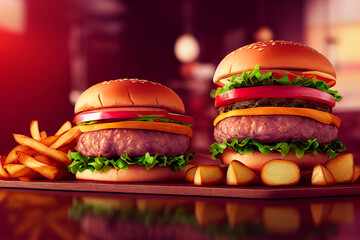 Tasty burger. Fresh delicious and delightful hamburger. Illustration for advertising posters, flyers, prints, bigboards.