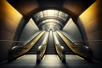 illustration, city escalator in a subway system, ai generative