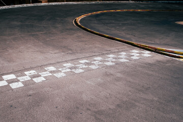 RC radio control model car race track, asphalt with white squares start and finish line. Extreme...
