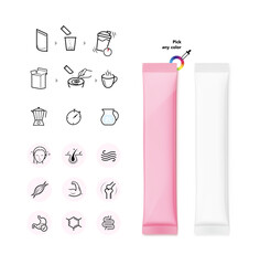 Realistic stick bar mockup with vital signs. Vector illustration isolated on white background. Easy customise for your product. Possibility use for granulated, jelly, powder or liquid products. EPS10.