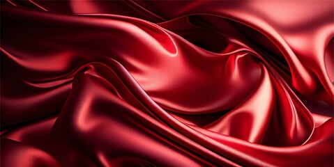 Obraz premium Viva Meganta toned red magenta fabric atlas. Close up charming red silk satin texture for sewing. Trendy red colour of the year. Ai generative illustration. 