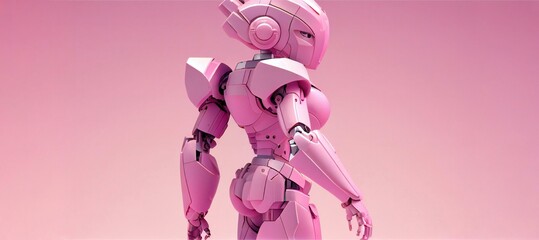 Single colour ai robot in neon pink. Ai generative illustration. 