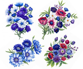 bouquet of flowers isolated,  background with flowers, abstract beautiful spring flowers, illustration with Generative AI