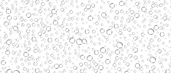 Water bubbles set isolated on white background. Air water bubbles for soda effect, transparent backdrop, icon design, champagne bubbles, texture and wallpaper. Water drops pattern, vector illustration
