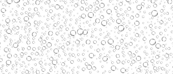 Water bubbles set isolated on white background. Air water bubbles for soda effect, transparent backdrop, icon design, champagne bubbles, texture and wallpaper. Water drops pattern, vector illustration