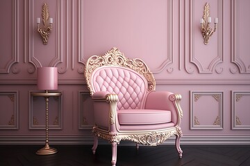 Vintage Pink Armchair with gold elements Baroque Living Room Interior design