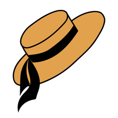 Summer straw hat doodle illustration