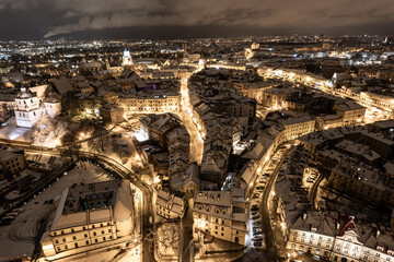 Lublin Old Town. Lublin Castle. Lublin Grodzka Gate. Classic town look. Aerial view of old town in Lublin. Polish old cities. Poland old town. Night view of old town. Lublin by night. © Grzegorz
