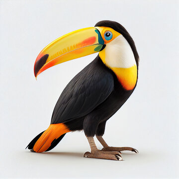 Beautiful toucan isolated on a white background - ai generative