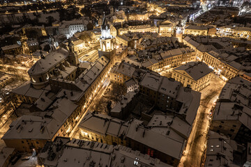 Lublin Old Town. Lublin Castle. Lublin Grodzka Gate. Classic town look. Aerial view of old town in Lublin. Polish old cities. Poland old town. Night view of old town. Lublin by night.