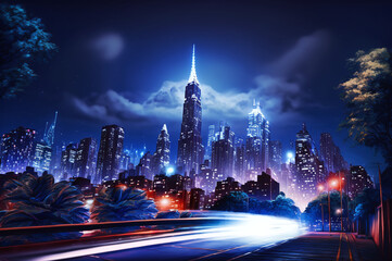 Fototapeta na wymiar Night cityscape illuminated by lights