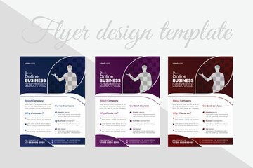 A bundle of 3 templates of different Gradient colors a4 flyer, modern business flyer, IT company flyer and editable vector template design. Organic Abstract shape element. with customize background 