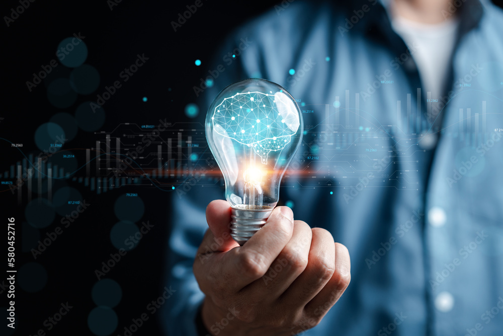 Leinwandbilder Businessman using chat bot intelligence Ai. Chat with AI Artificial Intelligence, developed by OpenAI generate. Futuristic technology, robot in online system...