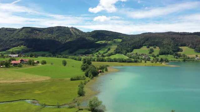 aerial view of the irrsee, austrian region salzkammergut,travel photography by drone,