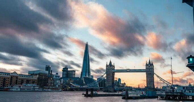 Timelapse of London City Skyline at sunset