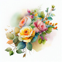 Decorative watercolor flowers. AI generated illustration