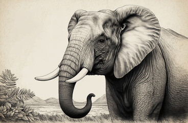 Endangered elephant drawing illustration