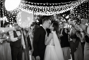 newlyweds at a wedding of sparklers