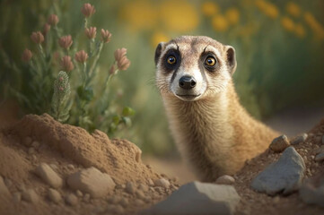 Fototapeta premium Meerkat with inquisitive expression