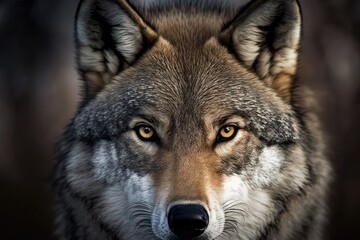 A picture of a wolf up close. The Eurasian wolf is also called the gray wolf or the timber wolf. Scientific name Canis lupus lupus. Natural habitat. Generative AI