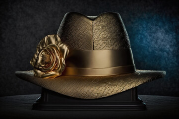 Luxurious gold fedora with rose embellishment