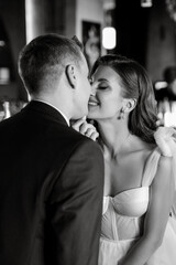 bride and groom inside a cocktail bar