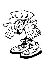 Confused character wearing a hat and boots black and white