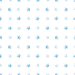 Watercolor seamless pattern with blue stars. Hand painting on an isolated background. For designers, decoration, postcards, wrapping paper, scrapbooking, covers, invitations, posters and textile