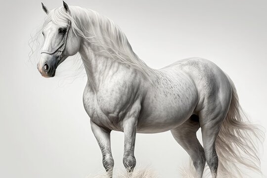Fine art of a white Andalusian with a white background. Generative AI