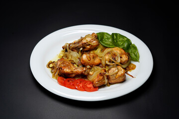 Chicken Do Pyaza isolated black background Indian food