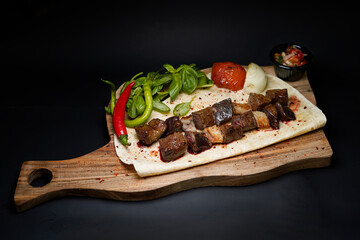 Liver Shish Barbecue isolated black background