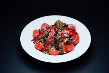 Tenderloin Salad isolated on black background