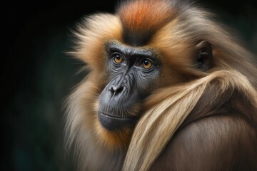 Obraz premium Gelada (Theropithecus gelada) Detail of a monkey portrait. Generative AI
