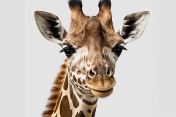 Obraz premium Giraffe portrait on white background, isolated. Generative AI