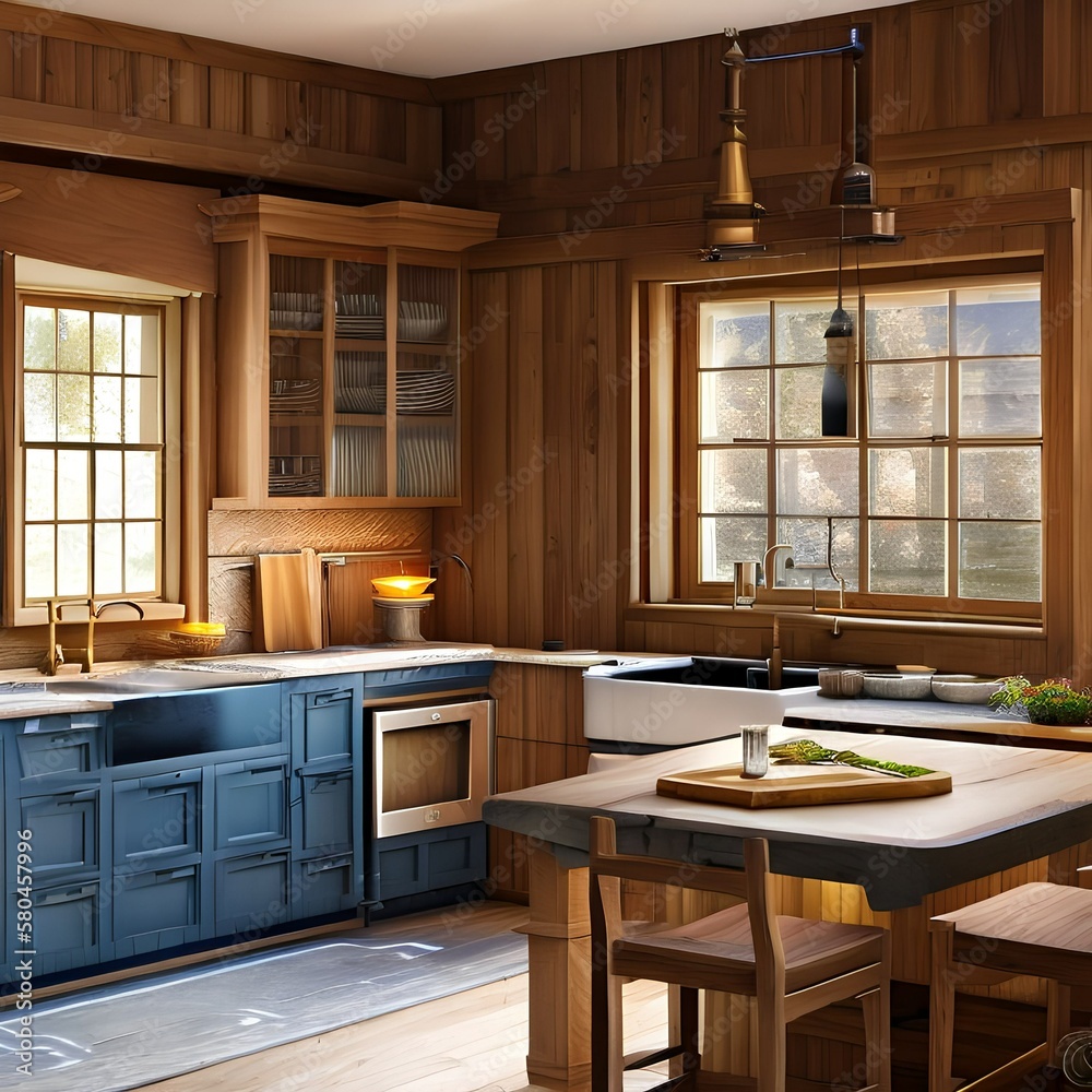 Wall mural a country kitchen with shaker cabinets and a farmhouse sink2, generative ai