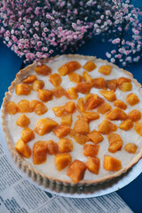 mango pie on a wooden table