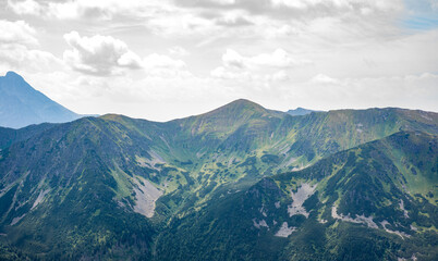 Beautiful view of the Tatra Mountains landscape. View of the mountains from the top. High mountain landscape.