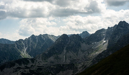 Beautiful view of the Tatra Mountains landscape. View of the mountains from the top. High mountain landscape.