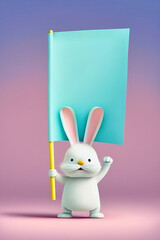 A easterbunny holding a flag with your message, Simple pastel illustration, Generative AI